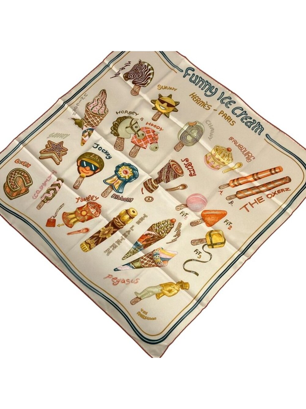 Hermes Scarf Carre 70 Ivory Orange Multi Funny Ice Cream